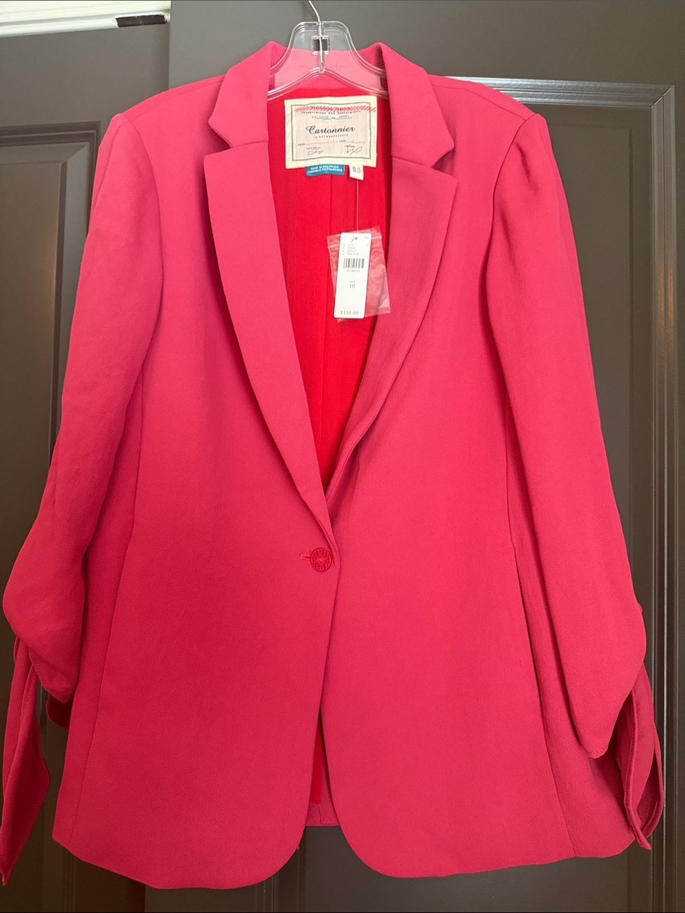 Anthropologie Bright Pink Single-Button Blazer